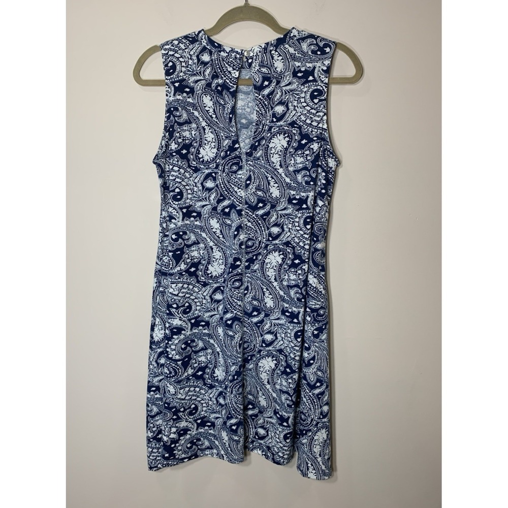 Simply Noelle Swing Dress S/M 8-10 Blu Paisley Sleeveless Trapeze Jersey Knit - Picture 3 of 7